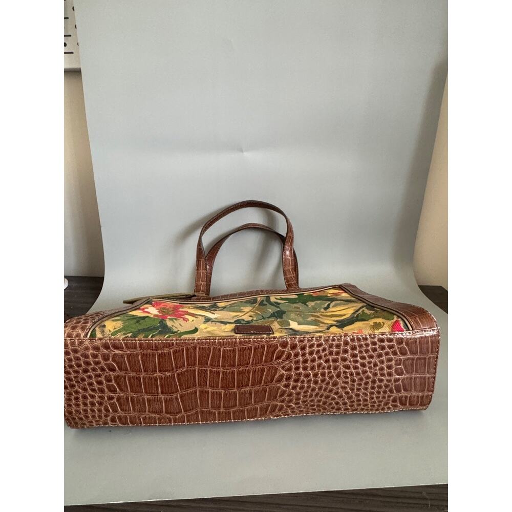 Vintage Liz Claiborne Floral Fabric Handbag Faux Leather Trim Botanical Print - Picture 11 of 15